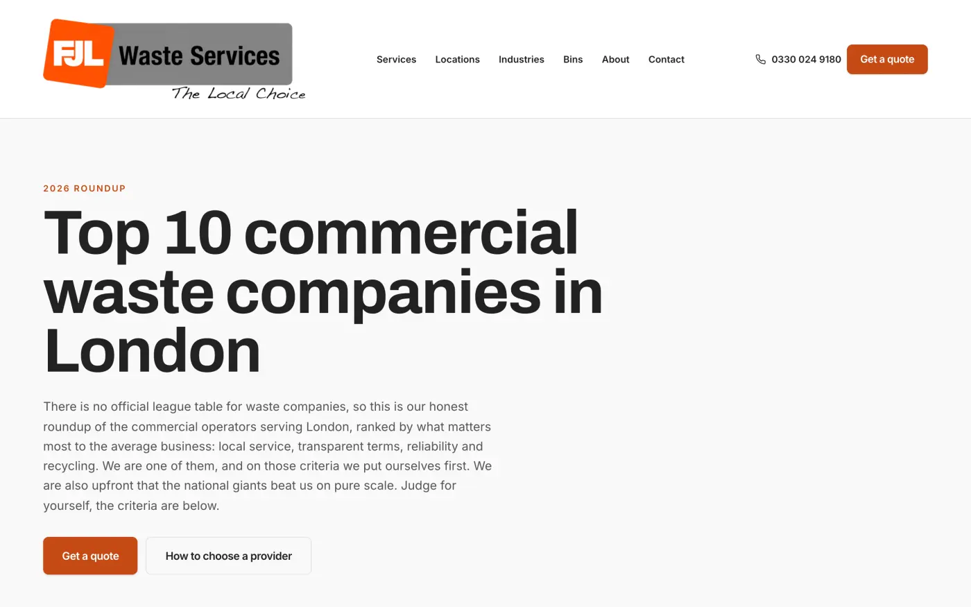 The Top 10 Commercial Waste Companies in London page. A ranked guide naming real competitors with neutral one-line summaries, none of them linked.